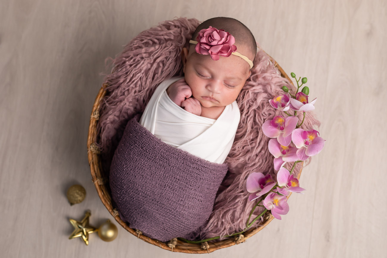 Newborn Baby Girl with pink headband